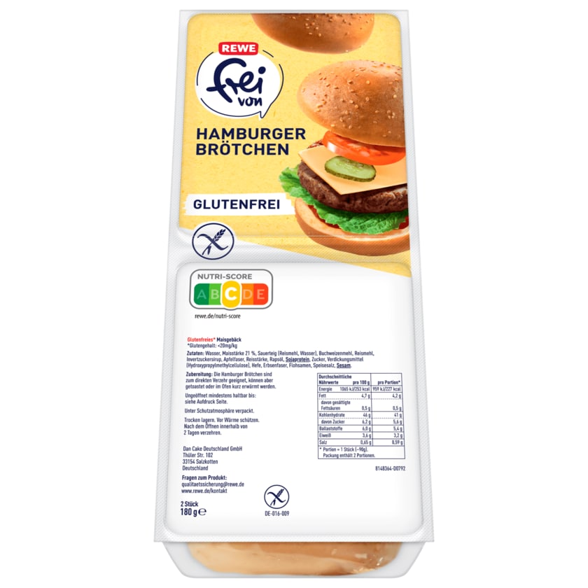 REWE frei von Hamburger Brötchen glutenfrei 180g